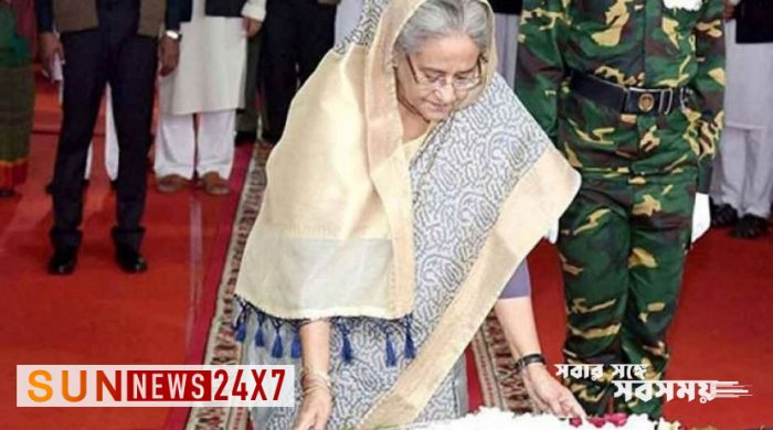 বঙ্গবন্ধুর প্রতিকৃতিতে প্রধানমন্ত্রীর শ্রদ্ধা