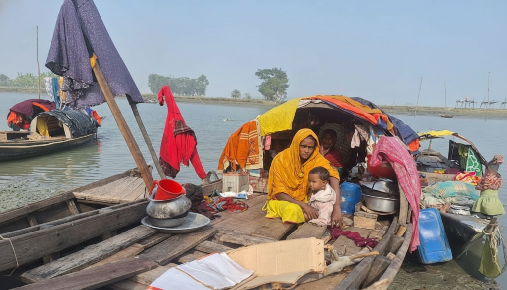 নদীতে ভাসে মান্তাদের জীবন: কাগজে ভোটার হলেও বাস্তবে নেই মাথা গোঁজার ঠাঁই