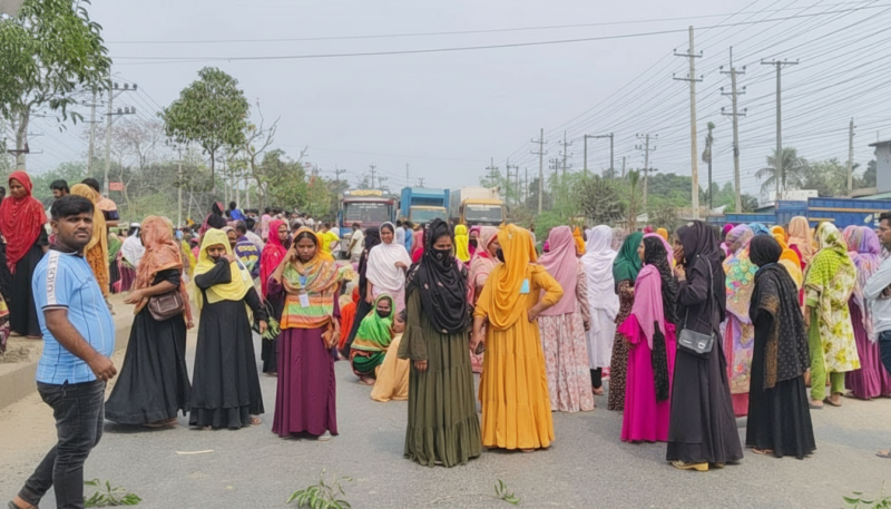 ভালুকায় বকেয়া বেতন ও বোনাসের দাবিতে পোশাক শ্রমিকদের মহাসড়ক অবরোধ ভালুকায় বকেয়া বেতন ও বোনাসের দাবিতে পোশাক শ্রমিকদের মহাসড়ক অবরোধ